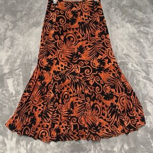Vtg y2k Maxi Skirt Coldwater Creek M Orange Black Slinky Knit Floral Witchy Midi